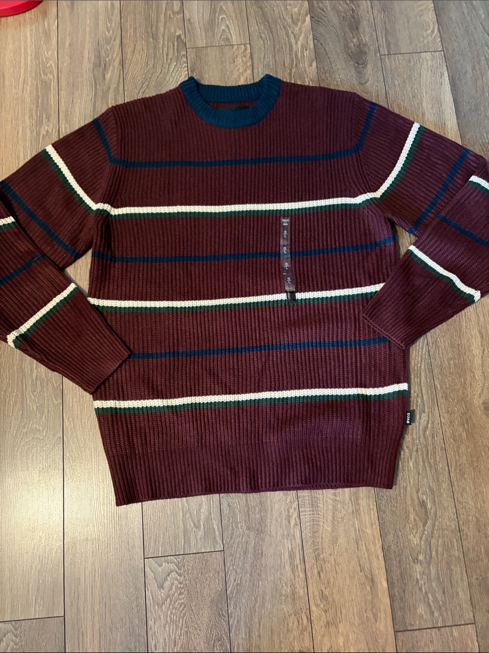 Men's Crewneck Stripe Sweater in Burgundy with Navy Trim